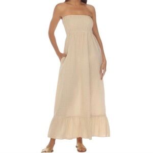 Rayvia XL NWOT TAN Cream 100% cotton Strapless coverup Maxi Dress w/POCKETS